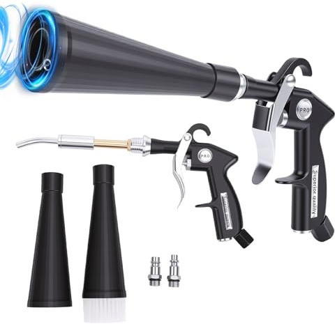 Pistolet de Nettoyage Voiture, 6-9.2Bar, Pistolet de Nettoyage Voiture à Air Comprimé avec 2 Buses, Soufflette Haute Pression pour Évacuer Rapidement la Saleté et la Poussière avec Flux D'air