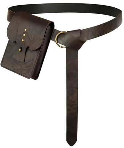 HiiFeuer Mittelalter Gürteltasche aus Kunstleder,Renaissance Gürteltasche | Vintage Design,Verstellbar mit Schnürung,Leder-Gürteltasche,LARP,Halloween,Piraten Kostüm,Vintage-Gürteltasche
