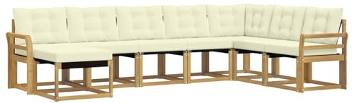 vidaXL Outdoor-Sofagarnitur mit Kissen 8 pcs Weiß und Creme, Garten Sofa, modernes Ecksofa, Robustes Sitzmöbel, Möbel für Terrasse, gemütliche Lounge