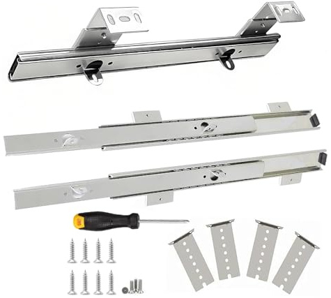 ESOYAWE Extension Drawer Slides 30cm 35cm 40cm Under Desk Keyboard Tray Shelf Runners, With Height Adjustable L Bracket, 1-Pair Steel Ball Bearing Telescopic Guides Rails - Heavy Duty 60kg Load(35cm)