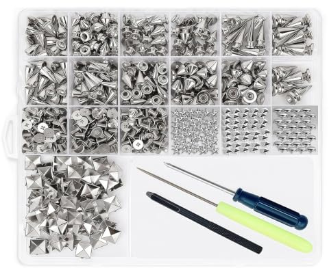 Cosblisvia Spikes Studs for Clothing Spike 500 Pcs Silver Metal Rivets Kit for DIY Makers, Crafters, Fashion Fans, Streetwear, Jackets, Shoes, Belts, Bags, Leather DIY