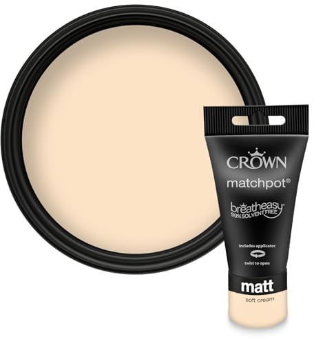 Crown WALLS & CEILINGS Traditional Cream Matt Paint Tester - Sample 40ml | Try Soft Cream before you buy. See the true colour on your wall, in your own light. Low VOC, low odour, breatheasy