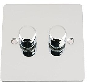 Light Dimmer Switch 2 Gang 2Way 10A -Push On Off 400W -Polished Chrome -Flat