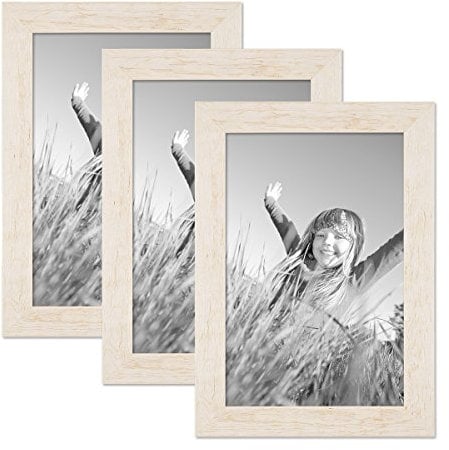 PHOTOLINI Bilderrahmen 20x30 cm Holz Weiß, 3er Set Echtholz-Rahmen rustikal, Strandhaus, Made in Germany, Echtglas, zum Aufhängen, extra Zubehör - Treibholzlook mit einem Hauch Küstenflair