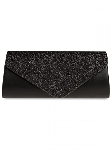 Caspar TA332 Damen elegante große XL Glitzer Clutch Tasche Abendtasche, Farbe:schwarz