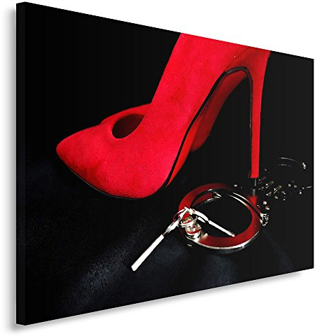 Feeby Bilder XXL 120x80 cm 1 Teilig Wohnzimmer Schlafzimmer Büro Flur Küche Wandbilder Leinwandbilder Modern Bild auf Leinwand Wanddekoration Kunstdruck Design Schuhe Absätze Frau Rot