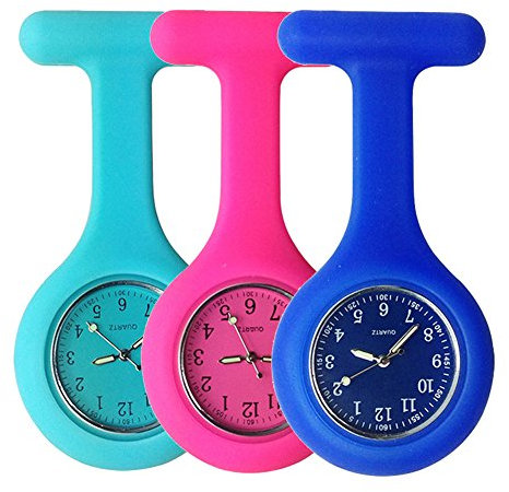 Uhr zum Festklemmen, Krankenschwestern-Uhr, Taschenuhr, Broschenuhr, hochqualitatives Silikon mit Pin / Clip, leuchtet im Dunkeln, Design zur Infektionskontrolle, für Krankenschwester, Arzt, Sanitäter, Blue Rose Navy