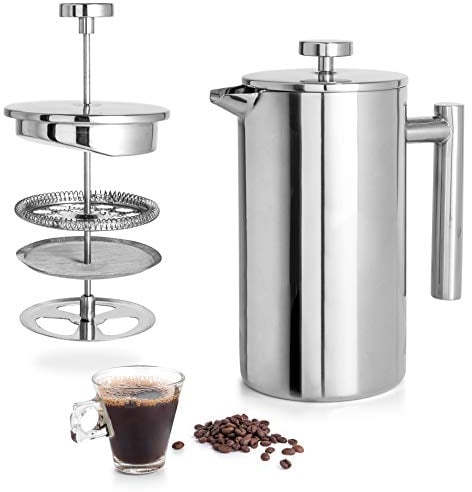 Mixpresso Stainless Steel French Press Coffee Maker 27 Oz 800 ml, Double Wall Insulated French Press Stainless Steel & Tea Brewer Easy Clean & Easy Press Strong Quality Metal Coffee Press.