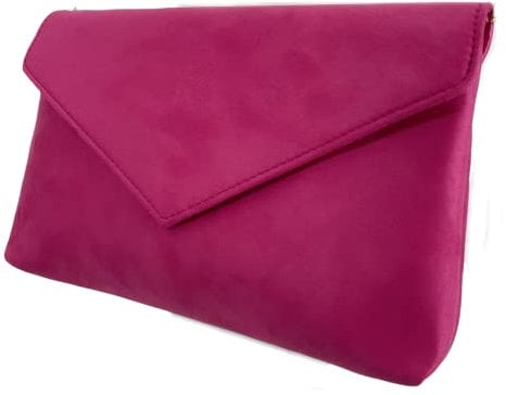 Leah Ward Women's Faux Suede Leather Clutch Bag Wedding Party Evening Purse Handbags (Fuchsia)