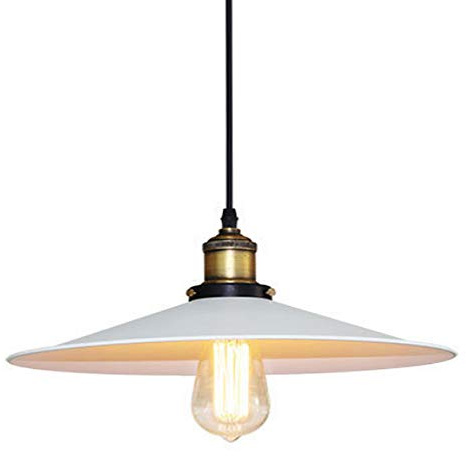 Retro Edison Loft Pendelleuchte Metall,Vintage Industrielle Hängelampe Lampenschirm E27 für Esszimmer Esstisch Flur Wohnzimmer, Weiß (30cm)
