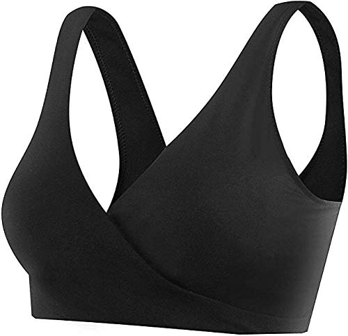 Boolavard Frauen Cotton Spandex Seamless Schlaf-BH für Still und Mutterschaft (Medium, Schwarz)