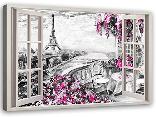 Feeby Bild auf Leinwand Paris Kunstdruck modern 3D Illusion Rosa 40x30 cm