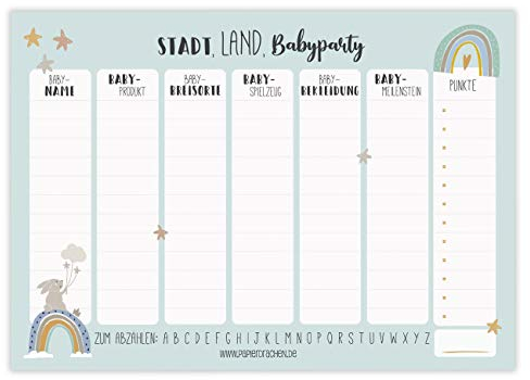 Papierdrachen Spielblock für Erwachsene - Stadt-Land-Babyparty Junge - Spielidee für Babyshower für Jungen - It's a Boy - jeweils 50 Blatt auf hochwertigem Papier - DIN A4