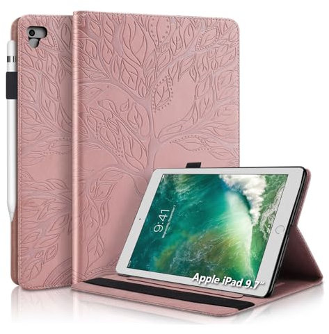 Aswant Custodia iPad 5a/6a Generazione Cover in Pelle PU Albero in Rilievo per iPad Air/iPad Air 2 con Funzione Auto Sleep/Wake Custodia per iPad 9.7 Pollice 2017/2018 iPad Air/iPad Air 2 - Oro Rosa