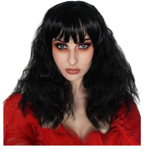 ALLAURA Wigs Beetle Bride Black Bob Wig ñ Lydia Wavy with Bangs for Gothic Witch Cosplay