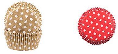 Demmler Weihnachts Backset mit weißen Sternen - 2er Muffinförmchen Set in Rot & Gold - 120 Stück - Made in Germany