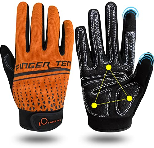 Fitness Handschuhe Herren Vollfinger Damen Traininghandschuhe Kraftsport Fitnesshandschuhe Handgelenkschutz Rutschfest Sporthandschuhe, für Bodybuilding Gym Krafttraining Training (Orange, XL)