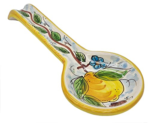 Sicilia Bedda - Poggiamestolo in Ceramica di Caltagirone - Varie Fantasie - Prodotto Autentico Dipinto a Mano (Ramo Limoni)
