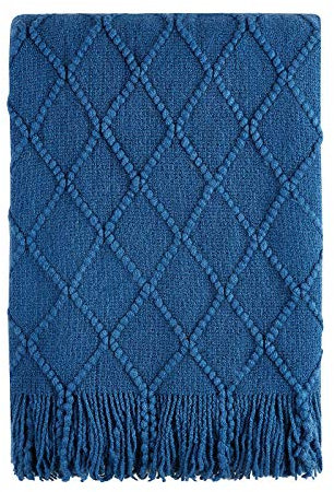 BOURINA Manta decorativa de punto suave con textura, color azul rey, 127 x 152 cm