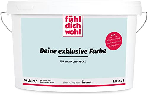 derendo Fühl Dich Wohl Deine Farbe blau, matte Wandfarbe blau, hohe Deckkraft, verschiedene Blautöne zur Auswahl (10L, Himmelblau)