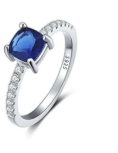 QWKLNRA Damenring 925 Sterling Silber Ring Mit Stein Hochzeit Verlobungsringe Für Frauen Strass Schmuck Amethyst Rubin Moissanite Blau Ring, Dunkelblau, 9