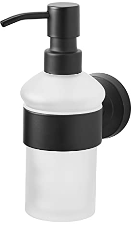 AMARE Seifenspender Glas rund-mit Wandhalter schwarz, Edelstahl, Standard
