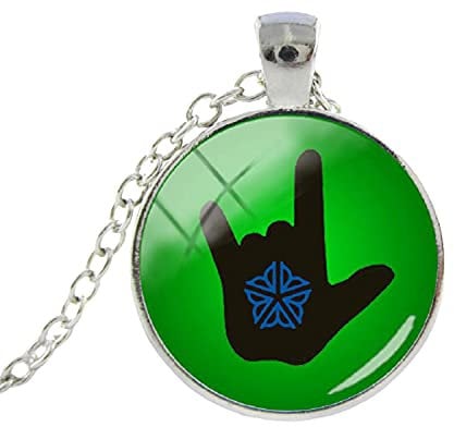 I Love You In American Sign Language With Flower City Necklace Sign Language Pendant Necklace Glass Dome Jewelry