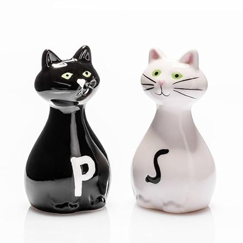 Ebiz Salière et Poivrière en Céramique Forme de Chats - Duo Sel Poivre - Ceramic Cat Salt and Pepper Shaker - Home/Kitchen