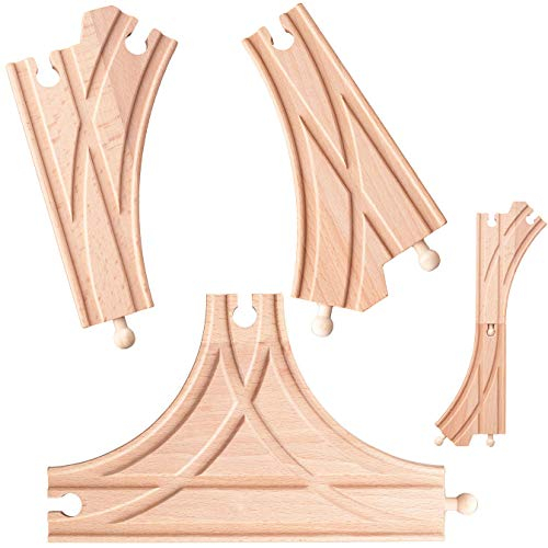 3 Stück Holz - Schienen - T & K - Weichen/Abzweigungen/Kreuzungen - beidseitig - für Eisenbahn/Holzeisenbahn - passend für alle Schienen-Systeme & STR..