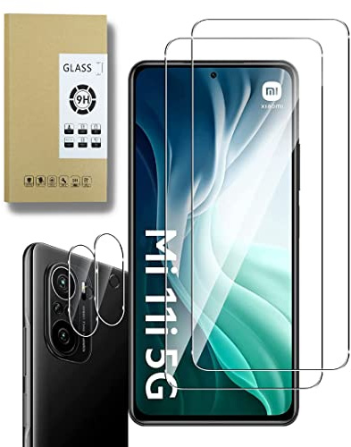 Dision [2 Piezas] Protector de Pantalla Compatible con Xiaomi Mi 11 I/Redmi K40 +[2 Piezas] Protector de Lente de Cámara[Instalación Fácil,Tecnología de Defensa Múltiple] Vidrio Templado