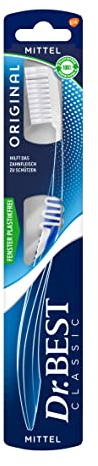 Dr.BEST Original Zahnbürste, Mittel (1 Stück), für die tägliche Reinigung mit bewährtem Dr.BEST Flachschnitt. Flexzone und abgerundete Borsten für eine gründliche und schonende Pflege.
