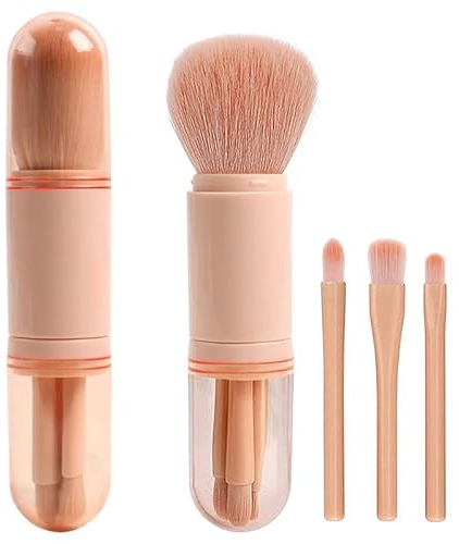 Mwoot 4 en 1 Pinceaux de Maquillage, Rétractable Pinceau de Maquillage, Cosmétiques Multifonctionnels Portables Pinceaux de Fard à Paupières en Poudre pour Voyage, Nail Art Dust Brush (Rose)