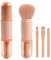 Mwoot 4 en 1 Pinceaux de Maquillage, Rétractable Pinceau de Maquillage, Cosmétiques Multifonctionnels Portables Pinceaux de Fard à Paupières en Poudre pour Voyage, Nail Art Dust Brush (Rose)