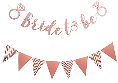 JGA Deko Accessoires Bride to be Banner Rosegold, Braut to be Deko Girlande Banner Doppelseitige Partydeco Banner Bride Hochzeitsbanner Draußen JGA Deko Frauen Junggesellinnenabschied für Party Braut
