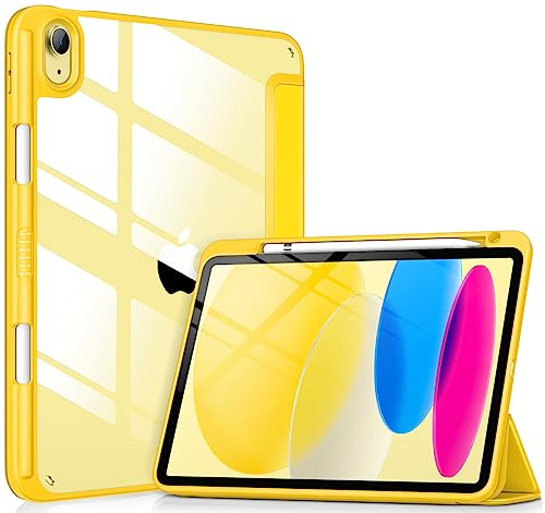 VIKESI Case for iPad (A16) 11-inch 2025 and iPad 10th Generation 10.9 Inch 2022, Clear Back and TPU Shockproof Frame Cover [Built-in Pencil Holder, Support Auto Sleep/Wake] - Yellow