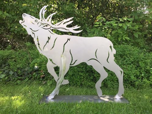 Terma Stahldesign Hirsch röhrend Rostfigur – 74 cm hoch – Massive 5 mm Bodenplatte – Edelrost Gartenstecker Metall – Handmade in Germany – rostige Gartendeko, wetterfest, standfest