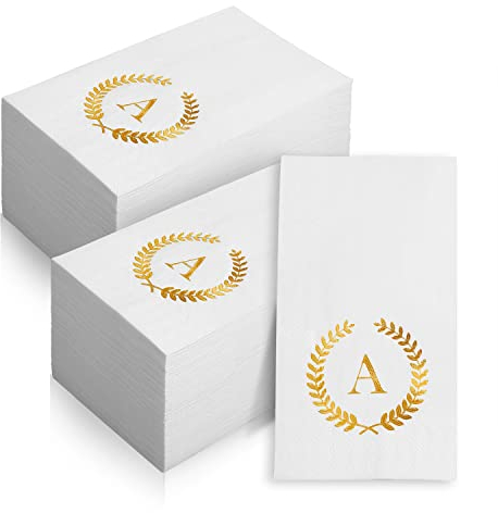 200 Stück monogrammierte Einweg-Servietten Goldfolie Buchstabe A Gastservietten Initiale Einweg-Handpapierhandtücher für Hochzeit Verlobung Babyparty Party Zuhause Küche Badezimmer Abendessen
