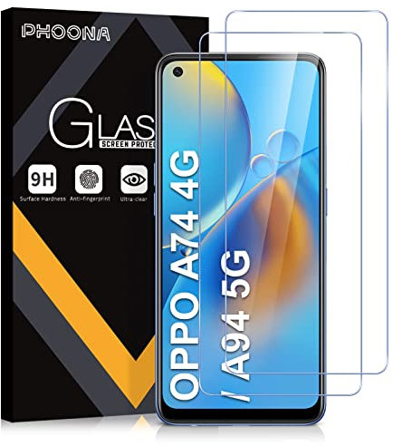 Phoona Protector de Pantalla para Oppo A74 4G/Oppo A94 5G, 2 Unidades Cristal Templado Protector Pantalla para Oppo A74 4G, Dureza 9H, Sin Burbujas, Antiarañazos(6,43 pulgadas)