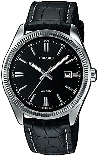Casio Herrenarmbanduhr MTP-1302PL-1AVEF, Schwarz, Wasserfest bis 50 Meter Tiefe, Analog, Smartphone-kompatibel, Fitness-Tracking, Benachrichtigungen