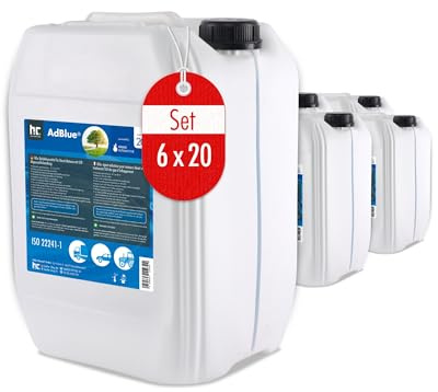 AdBlue 6 x 20 L - en Bidon de 20 L - ISO 22241-1 - Réduit les NOx | Solution d'Urée Haute Pureté ISO 22241 - Réduit les Émissions d'Oxydes d'Azote - Compatible Tous Véhicules Diesel SCR