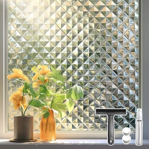 Qualsen Vinilos para Cristales Patrón de Cuadros Vinilo Ventana Privacidad Translucido para Ventanas Estático Anti UV, Decorativo Vinilos Cristal de Dormitorio Sala Estar Oficina (60x200cm)