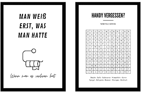 EQUIK PRODUCTS Bilder Toilette | Toilettenposter | Dekoration Badezimmer, WC | Lustiges, witziges, humorvolles Poster Toilette | Gäste WC | Minimalistisches Poster (Word Search A4)
