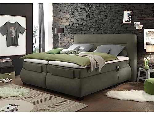 Lomadox Boxspringbett 180x200 cm mit elektrischer Verstellung | Doppelbett in grau mit Härtegrad H2