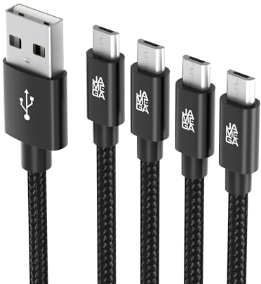 JAMEGA – Premium Micro USB Kabel | [4 Pack 0,5M 1M 2M 3M] Nylon geflochtenes USB Ladekabel Datenkabel für Micro USB Geräte | robuster Stecker kein Kabelbruch – Schwarz