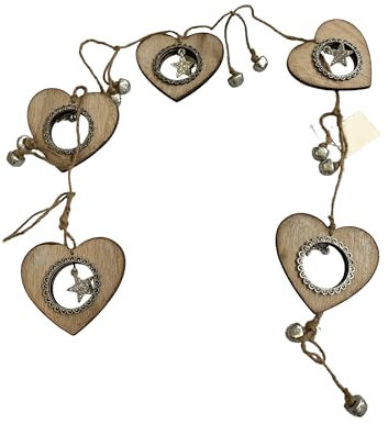Generisch Herz-Girlande x5, Holz/Metall
