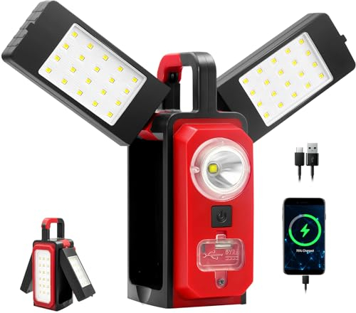 SYLSTAR Faretti Led Esterno, 3000LM Lampada da Lavoro con Magnete, 4 Modalita Lampada Led Ricaricabile, Lampada Ricaricabile per Cantiere, Garage