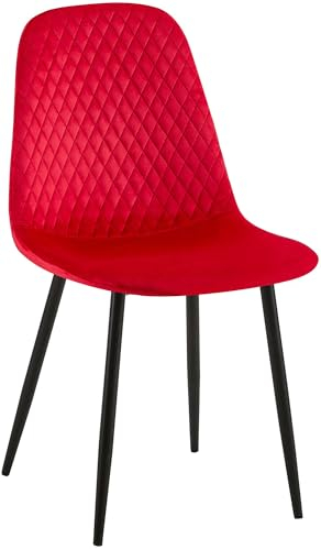 CLP Esszimmerstuhl Giverny Samt, Gepolsterter Stoffstuhl mit Ziernähten und Bodenschonern, belastbar bis 150 kg, Farbe:rot, Material:Samt