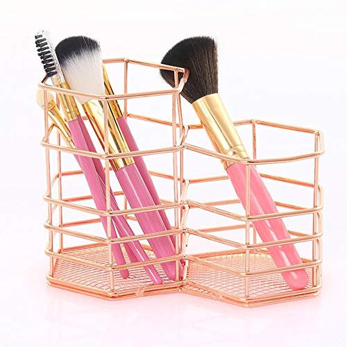 ViLLeX Pinceaux de Maquillage Rangement Organisateur de Bureau conteneur Organisateur Bureau Papeterie décor Or Rose Stylo Creux Porte-Pot à Crayons (Color : Gold)