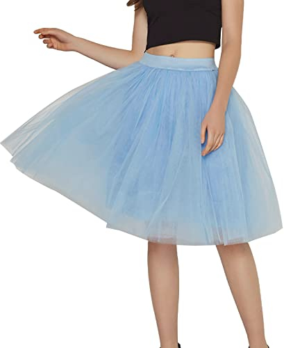 Mardi Gras Carnevale Frauen Tüllröcke Knielanger Langer Tutu für Erwachsene, geschichtet, kurzer Abschlussball, Party, Midirock Grüne Röcke (Light Blue, XL)