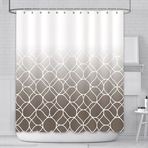 AIBIIN Rideau de douche marron géométrique dégradé pour salle de bain en polyester imperméable durable avec 12 crochets 180 x 180 cm